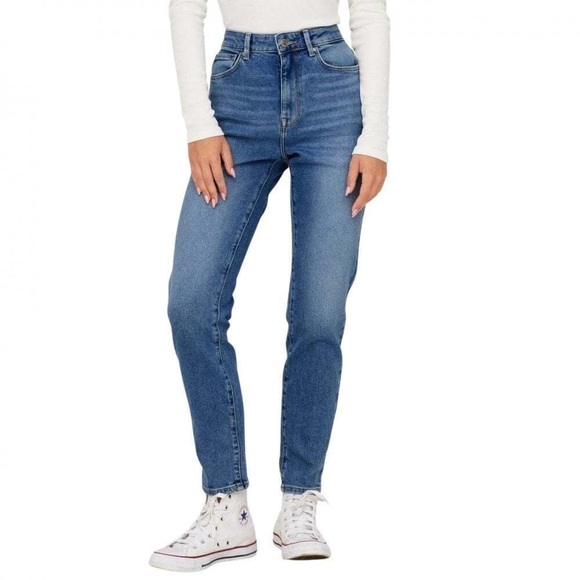 Only Emily High Waist Straight Fit Jeans Medium Blue Denim Size 25 - Picture 3 of 16